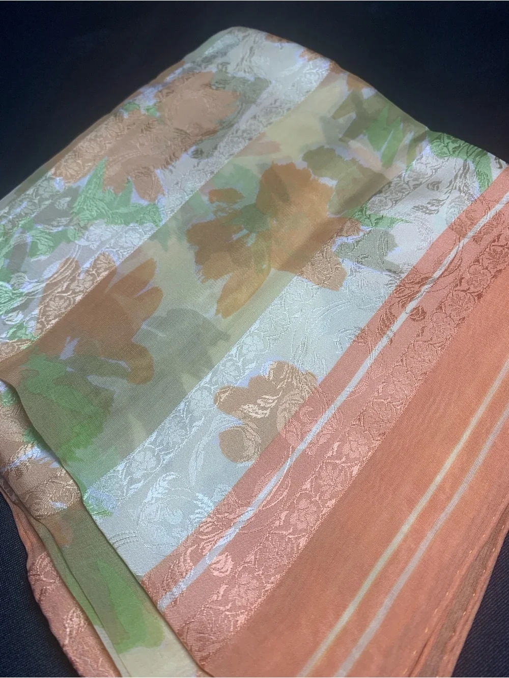 Givenchy Peach Green Floral Silk Scarf
